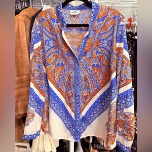 Women's Blue and Orange Paisley Top